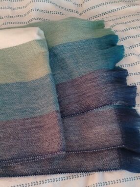 Soft Ombre Stripe Scarf in Teal, Blue & Gray Alpaca